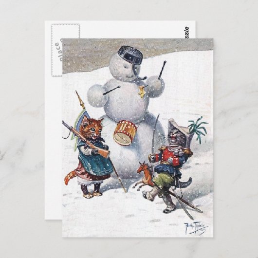 Arthur Thiele - Katzen spielen mit dem Schneemann Postkarte (Vorne/Hinten)