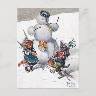 Arthur Thiele - Katzen spielen mit dem Schneemann Postkarte