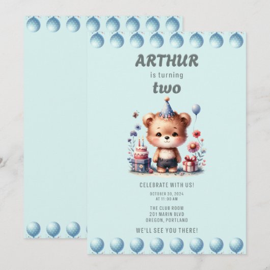 Arthurs zweiter Geburtstag Einladung (Vorne/Hinten)