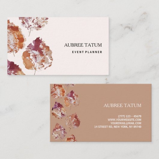 Artiatic Rustic Watercolor Falling Leaves Autumn Visitenkarte (Vorne/Hinten)