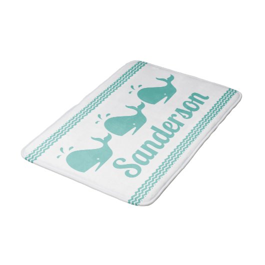 Artic Aquamarin Blue Whale & waves Blue & White Kü Badematte (Schrägansicht)