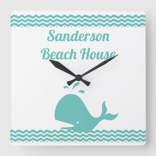 Artic Aquamarin Blue Whale & waves Blue & White Kü Quadratische Wanduhr (Vorderseite)