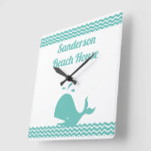 Artic Aquamarin Blue Whale & waves Blue & White Kü Quadratische Wanduhr (Winkel)