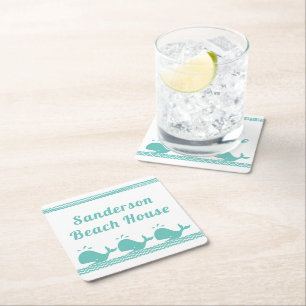 Artic Aquamarin Blue Whale & waves Blue & White Kü Rechteckiger Pappuntersetzer