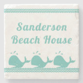 Artic Aquamarin Blue Whale & waves Blue & White Kü Steinuntersetzer (Vorderseite)