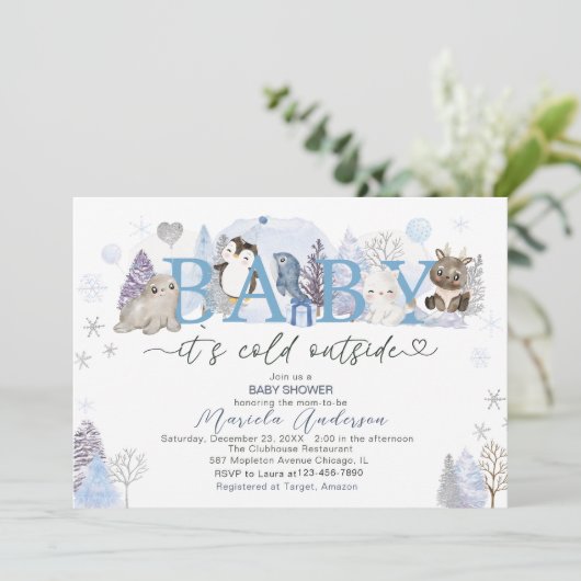 Artic Baby mit kalter Außendusche. Einladung (Stehend Vorderseite)