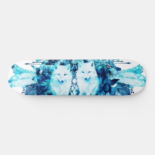 Artic Fox Dreamcatcher Ice Blue Floral Skateboard (Horizontal)