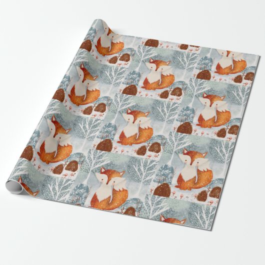 Artic Fox Winter Szene Geschenkpapier (Ungerollt)