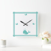 Artic Teal Blue Whale Stripe  coastal Nautical Quadratische Wanduhr (Zuhause)