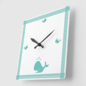 Artic Teal Blue Whale Stripe coastal Nautical Quadratische Wanduhr (Winkel)