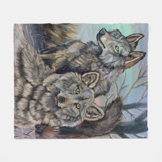 Artic Wolves Wintery Fleece Blanket (Vorderseite (Horizontal))