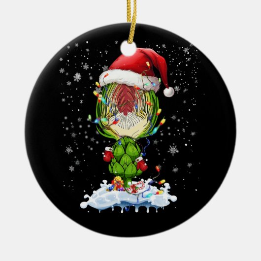 Artichoke Lover Lighting Xmas Santa Artichoke Chri Keramik Ornament (Vorne)
