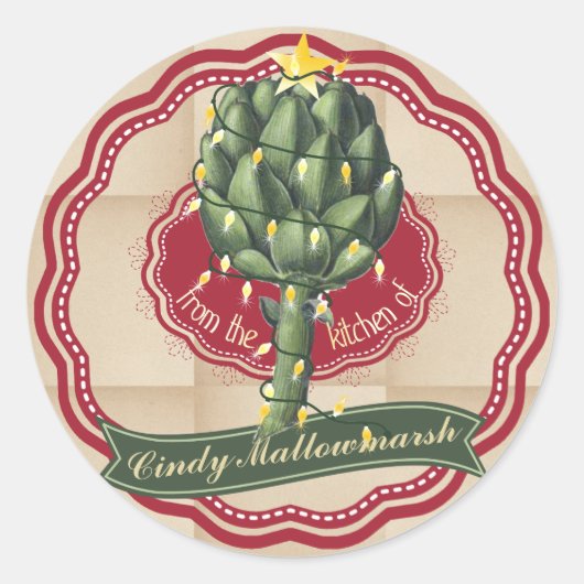 Artichoke Weihnachtsbaum aus der Küche des Labels Runder Aufkleber (Vorderseite)