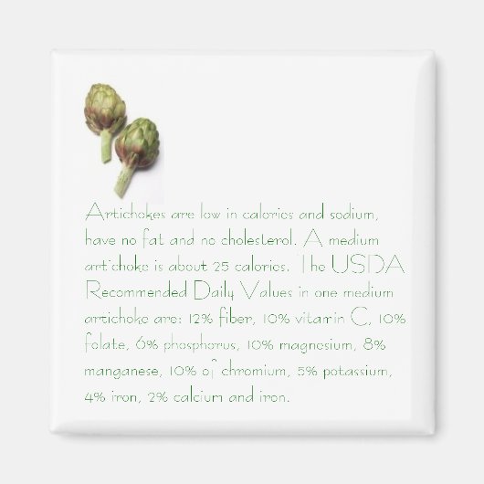 Artichokes mit Nährwertinformationen Magnet (Vorne)