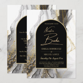 Artículo de boda negro y dorado, bilingüe einladung