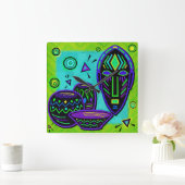 Artifakt African Pop Art Quadratische Wanduhr (Zuhause)