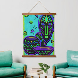 Artifakt African Pop Art Wandteppich Mit Holzrahmen