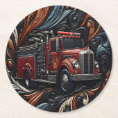 Artiful Fire Truck Runder Pappuntersetzer (Vorderseite)