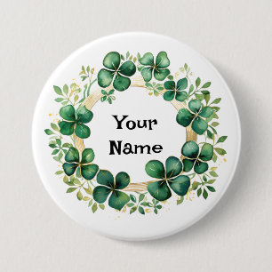 Artiful Green Watercolor Clover Weath Button