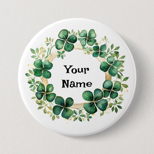 Artiful Green Watercolor Clover Weath Button (Vorderseite)