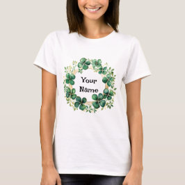 Artiful Green Watercolor Clover Weath T-Shirt