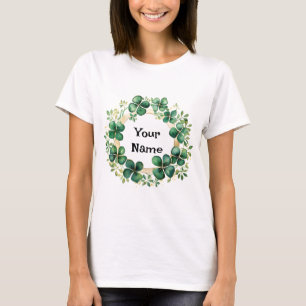 Artiful Green Watercolor Clover Weath T-Shirt