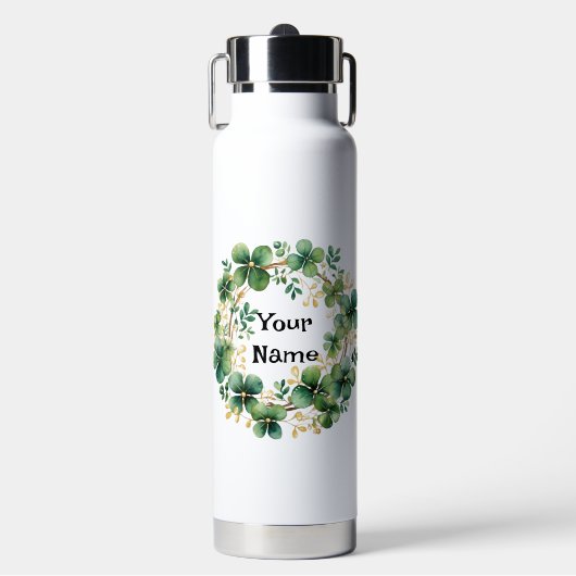 Artiful Green Watercolor Clover Weath Trinkflasche (Vorderseite)