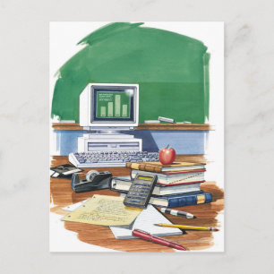 Artikel auf dem Schreibtisch eines Lehrers Farbe Postkarte
