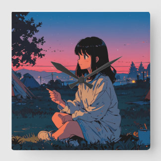 Artikel est Art Retro Berglandschaft Illustrat Quadratische Wanduhr