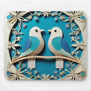 Artikel von zwei Vögeln mit Blumenmotiven Mousepad