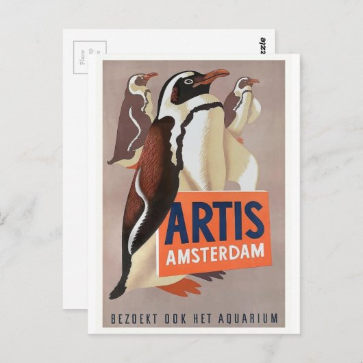 Artis Zoo-Amsterdam-Pinguin-Plakat 1947 Postkarte (Vorne/Hinten)