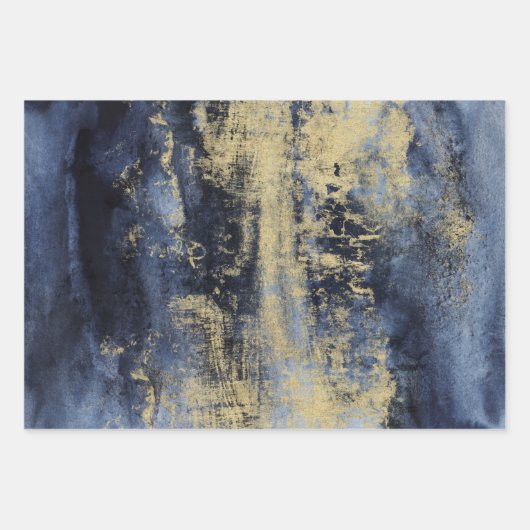 Artisan Blue & Gold bemalt Geschenkpapier Set (Vorderseite)