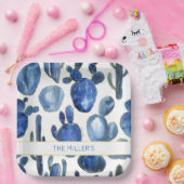 Artisan Blue Gold Cactus Desert NAME Wasserfarben Pappteller (Party)