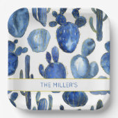 Artisan Blue Gold Cactus Desert NAME Wasserfarben Pappteller (Vorderseite)