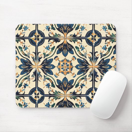 Artisan Blue und Gold Floral Motif Mousepad (Mit Mouse)