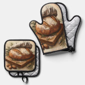 Artisan Bread Lover Oven Mitt and Pot Holder Set (Vorderseite/Rückseite)