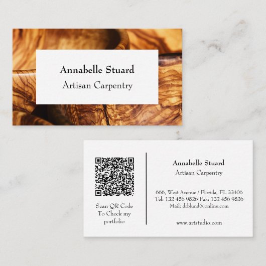 Artisan Carpentry Simple Modern QR Code Visitenkarte (Vorne/Hinten)