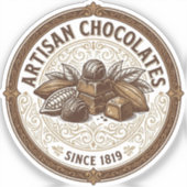 Artisan Chocolates Vintage-Kakaobeutel Aufkleber (Vorderseite)