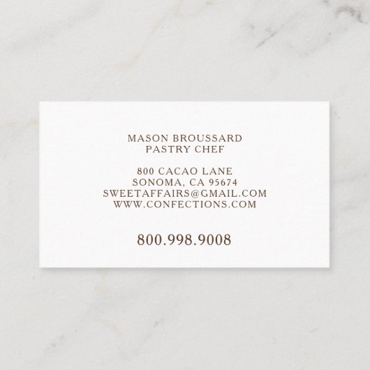 Artisan Chocolates Visitenkarte (Rückseite)