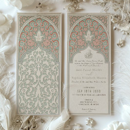 Artisan Coral and Sage Islamic Lace Wedding Einladung