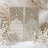Artisan Coral and Sage Islamic Lace Wedding Einladung