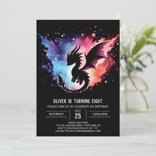 Artisan Dragon Birthday Editable Einladung (Stehend Vorderseite)