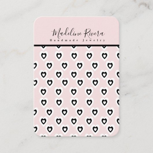 Artisan Earring Display Cards mit schwarzen Herzen Telefonnummerkarte (Vorderseite)