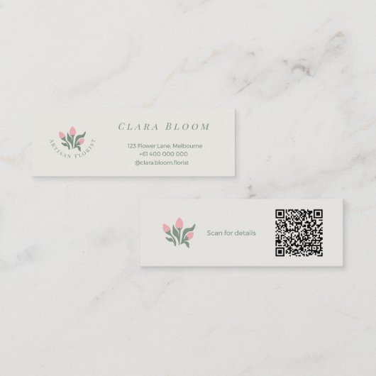 Artisan Florist Minimalist Botanical QR Code Telefonnummerkarte (Vorne/Hinten)