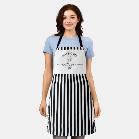 Artisan Koch Hat Name Schwarz-weiß Stripes Baking Schürze (Getragen)