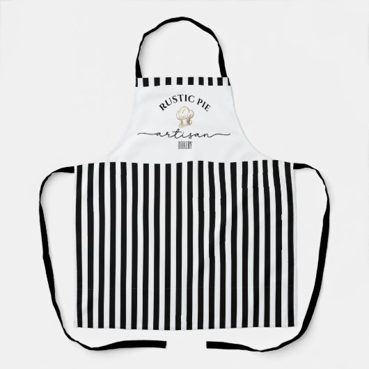Artisan Koch Hat Name Schwarz-weiß Stripes Baking Schürze (Vorderseite)