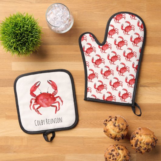 Artisan Red Crab Wiedersehen NAME Coastal Fun Ofenhandschuh & Topflappen-Set (Oben Unten)
