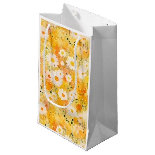 Artisan Wildblumen Yellow Orange Happy Daisies Kleine Geschenktüte (Vorderseite Schrägansicht)