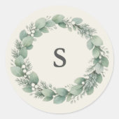 Artisan Winter Botanical Grüner Monogramm Anfangsb Runder Aufkleber (Vorderseite)