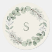 Artisan Winter Botanical Monogram Anfangsbuchstabe Runder Aufkleber (Vorderseite)